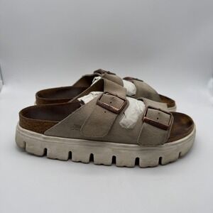 Papillio Platform Arizona Sandals Taupe Suede Double Buckle Chunky Sole Women 39